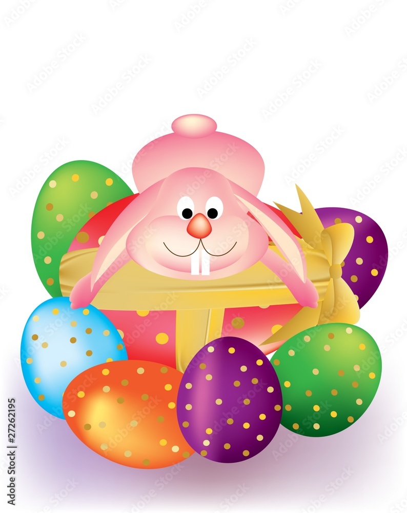 Fototapeta premium Colorful Easter eggs with Bunny Rabbit