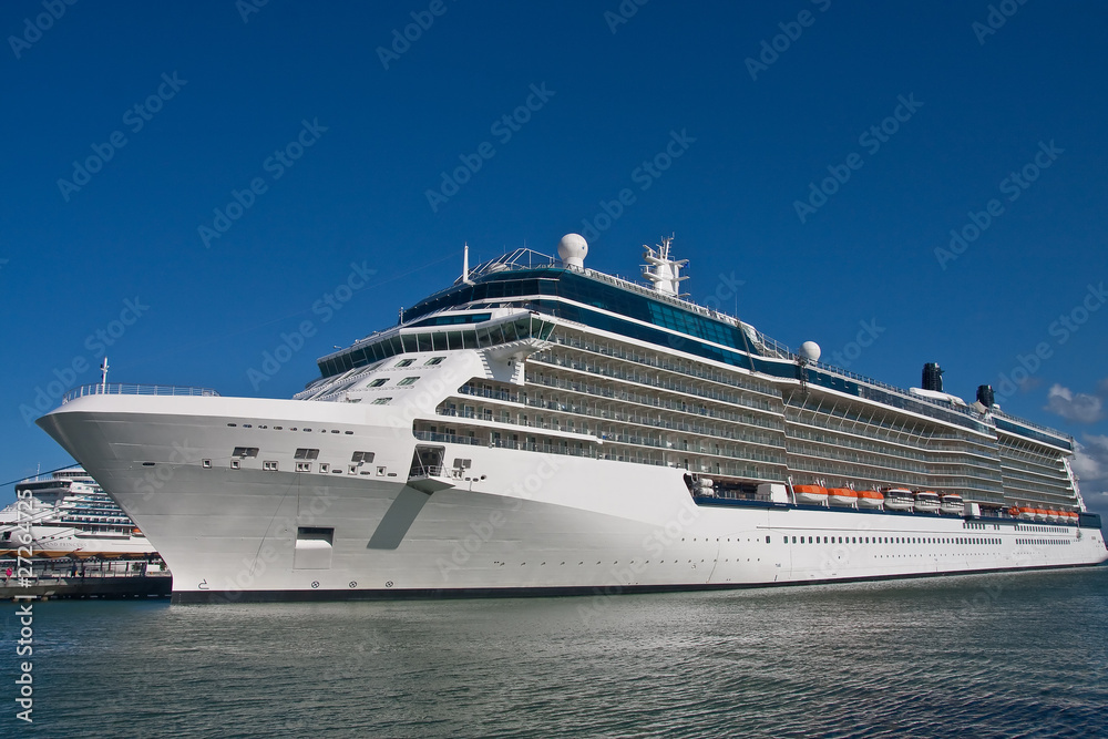 Luxury Cruise Ship Docked Under Blue Sky