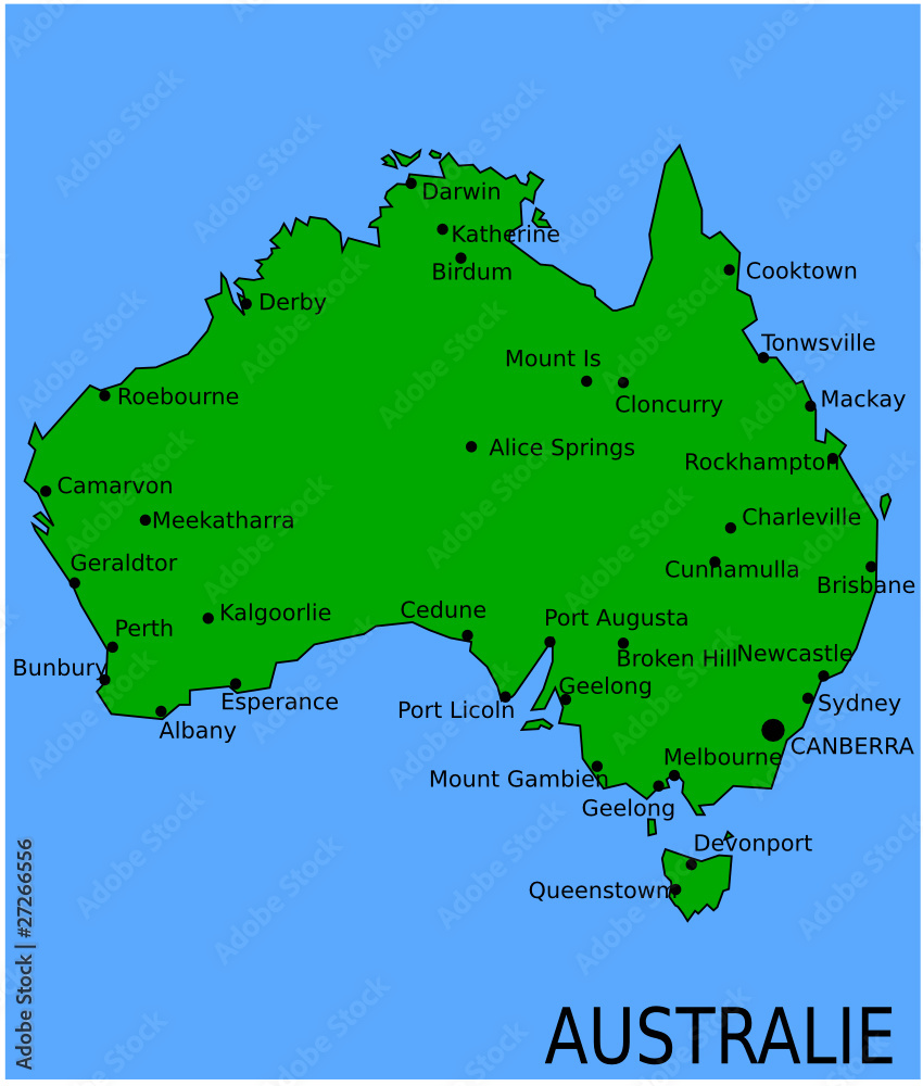 Obraz Carte des Villes Principales d'Australie