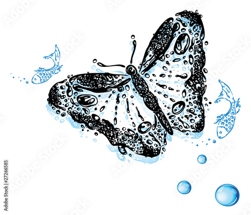 Wasser, Schmetterling, Fische, Wassertropfen, aqua, water