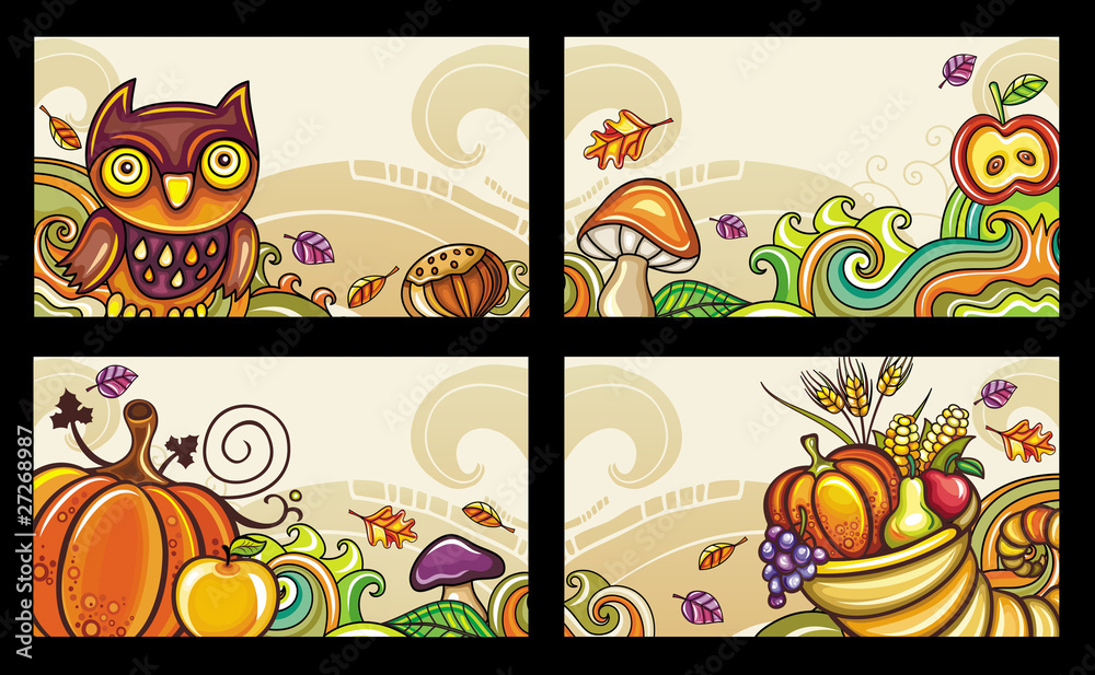 Vector set of decorative autumnal cards. Design elements 2