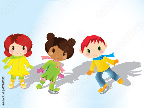children ice skating vector