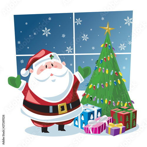 Santa Claus with Christmas tree and gifts