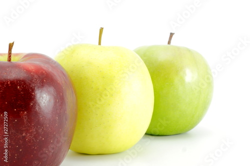 Three apples on a white background