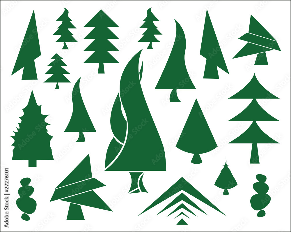 Fototapeta premium Green Christmas tree icons