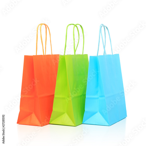 Colorful paper bags, isolated on white