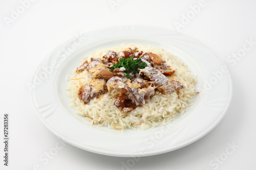 riso bianco con carne kebab