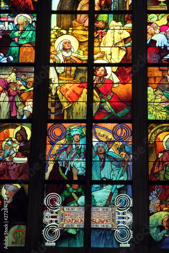 Stained glasses at St.Vitus Cathedral Prague  Czech Republic