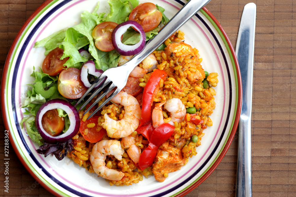 King Prawn Paella with Salad King Prawn Paella with Salad