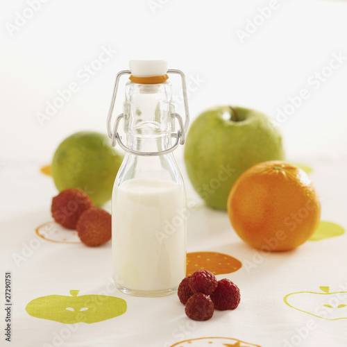 Ingrédients pour milk-shake : lait et fruits 