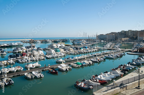 Boats moored at tourist port of Bisceglie. Apulia.