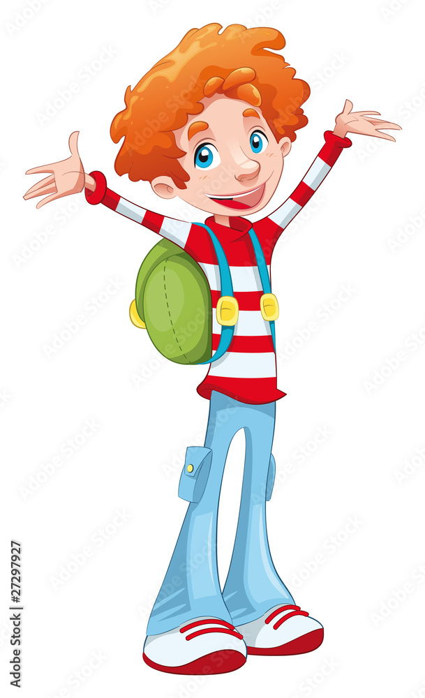 Happy student. Vector character, isolated object.