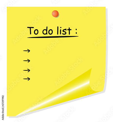 Vector yellow postit with curled corner, isolated