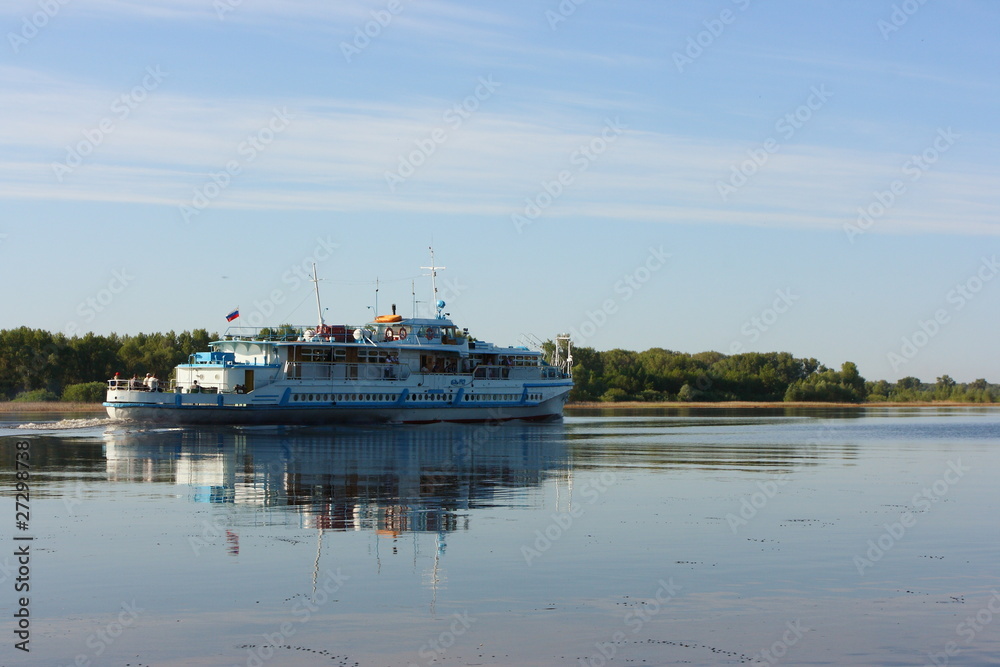 Passenger river ship in the early morning
