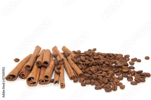 Wallpaper Mural Cinnamon sticks and coffee beans on white background Torontodigital.ca