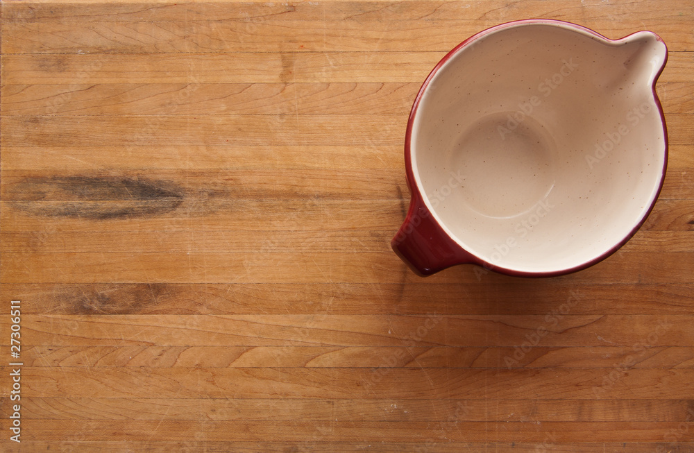 Ceramic Bowl on Butcher Block Counter Ceramic Bowl on Butcher Block Counter