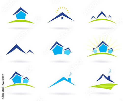 Real estate / houses logo icons isolated on white. Vector