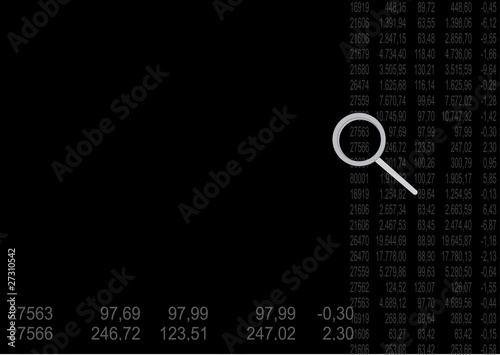 background with financial data and magnifier