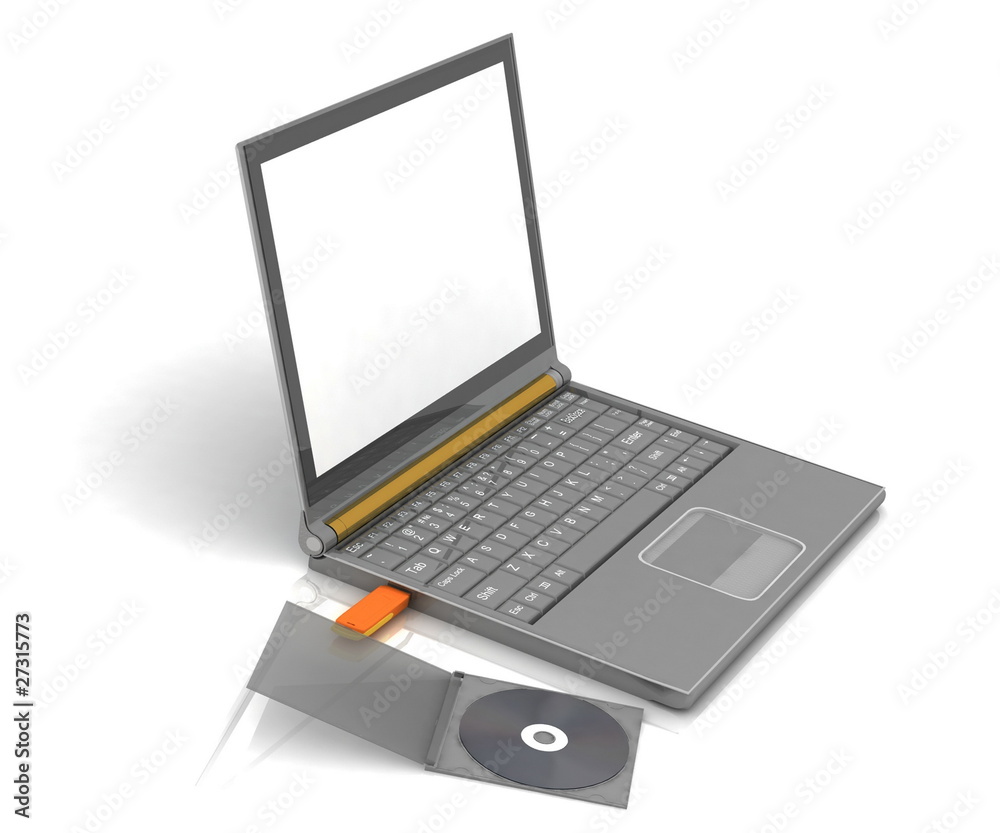CD lies next to a notebook in which the inserted flash drive CD lies next to a notebook in which the inserted flash drive