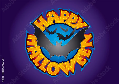 Happy Halloween Lettering in Circle with Bats Vector