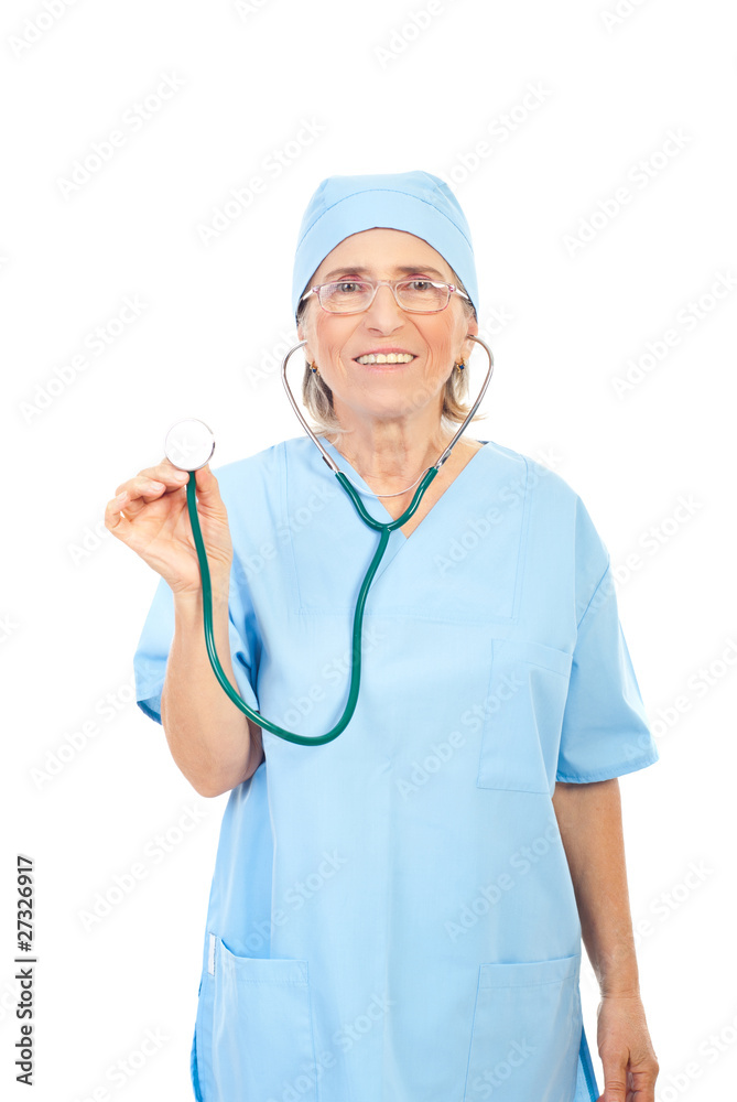 Smiling senior physician with stethoscope Smiling senior physician with stethoscope