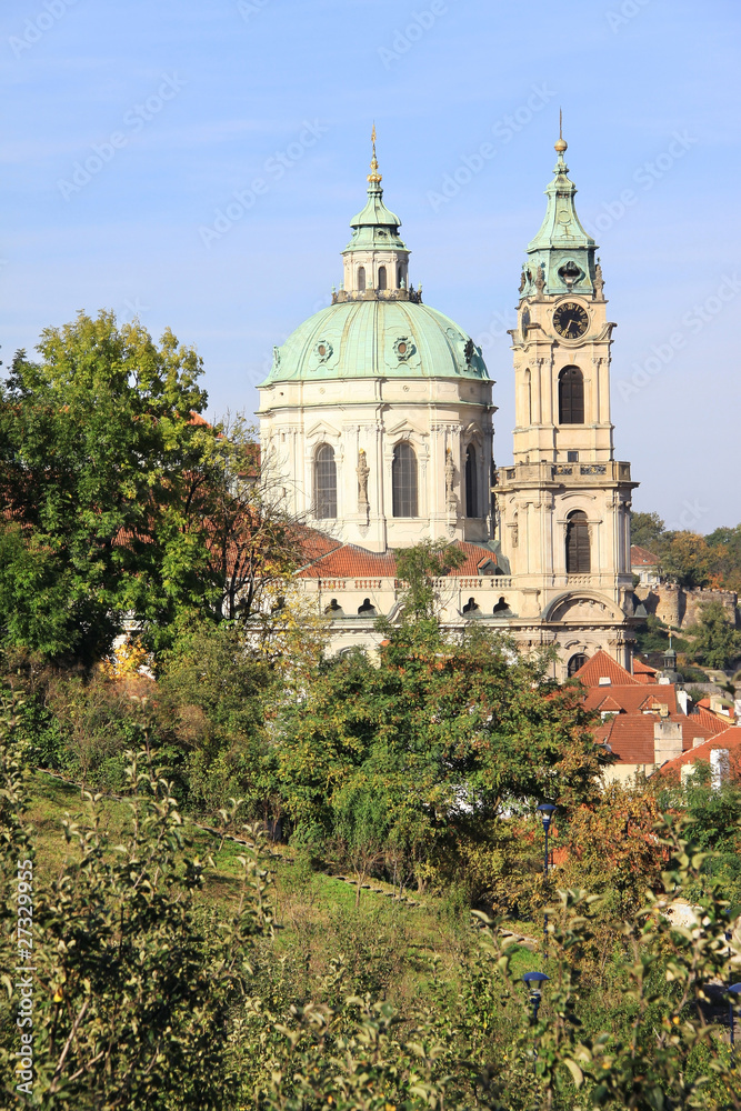 View on the autumn Prague St. Nicholas' Cathedral
