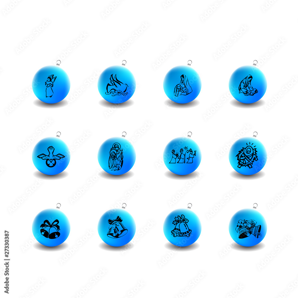 blue christmas globes set vector illustration