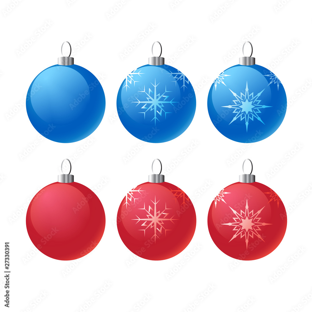 blue red christmas tree globes  vector illustration