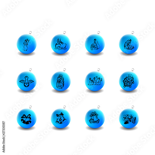 blue christmas globes set vector illustration