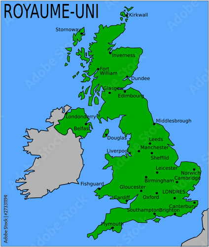 Carte des Villes Principales du Royaume-Uni