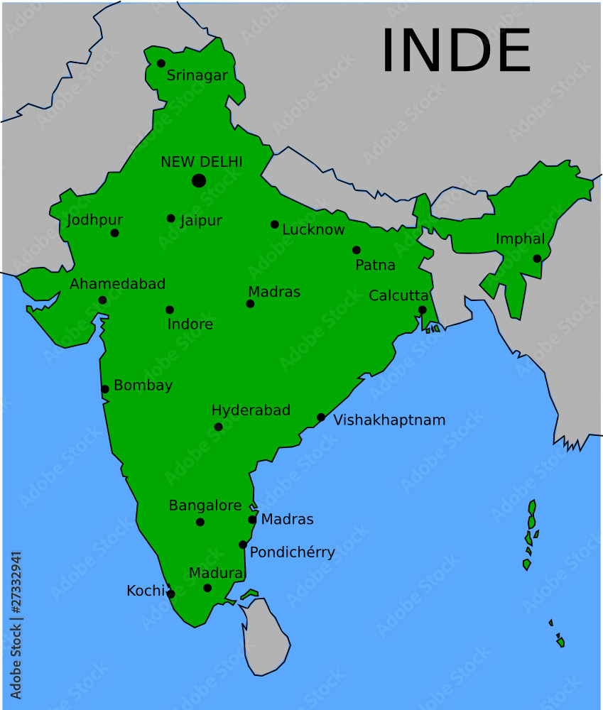 Vetor de Carte des Villes Principales d'Inde do Stock | Adobe Stock