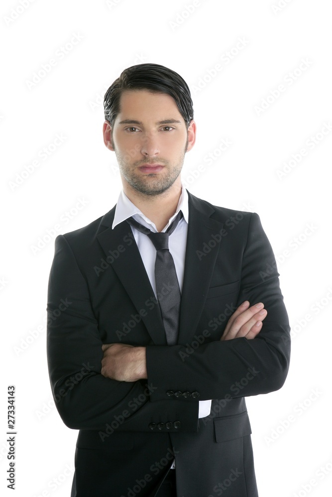 Fashion trendy elegant young black suit man Fashion trendy elegant young black suit man