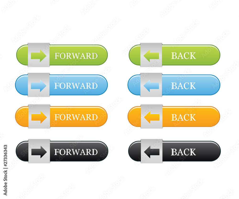 Back and Forward Buttons Set Vector Isolated on White Stock Vector