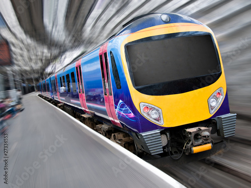 Fast Modern Passenger Train with Motion Blur