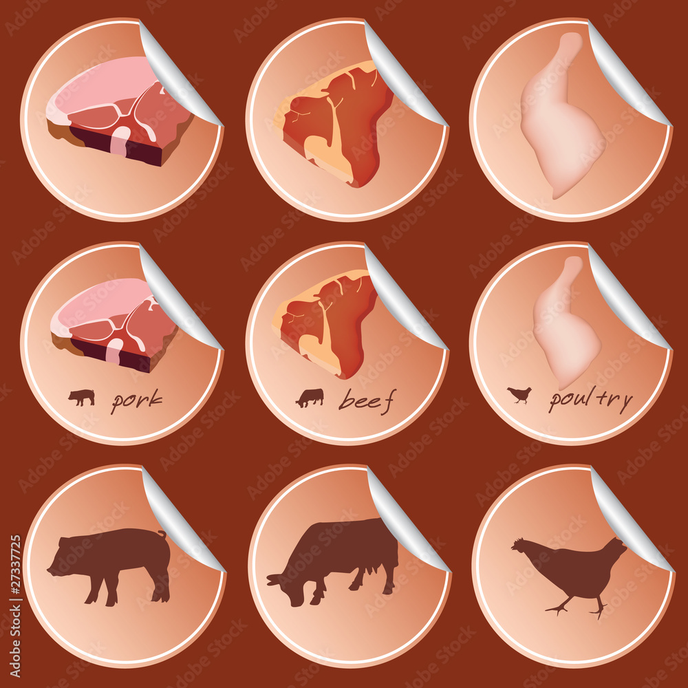 set of stickers with meat theme