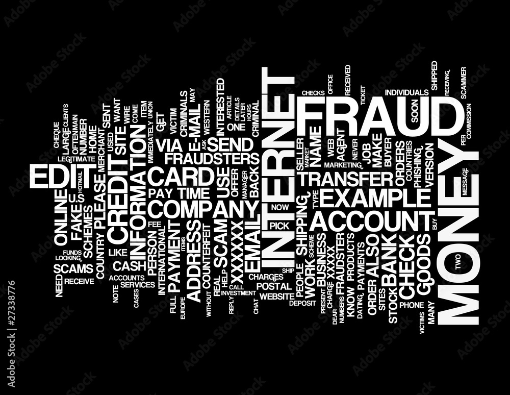 Internet Fraud word cloud on black background
