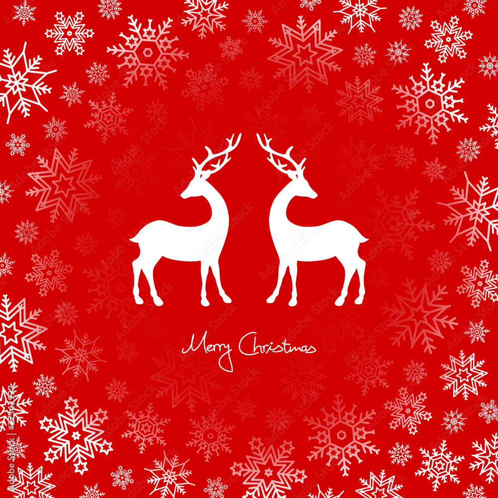 2 Standing Reindeers & Snowflakes Red