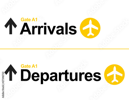 Arrival and departures airport signs