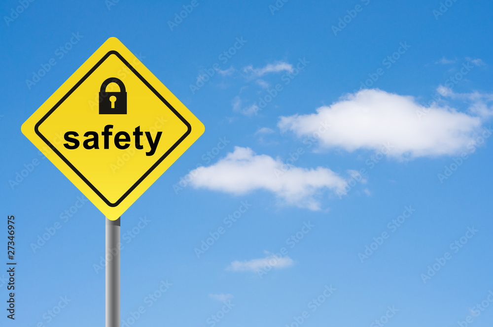 Sign safety padlock sky background. Sign safety padlock sky background.