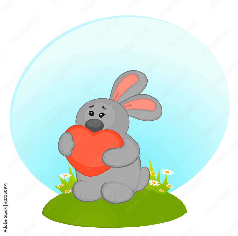 Vector cartoon little toy bunny with heart Vector cartoon little toy bunny with heart