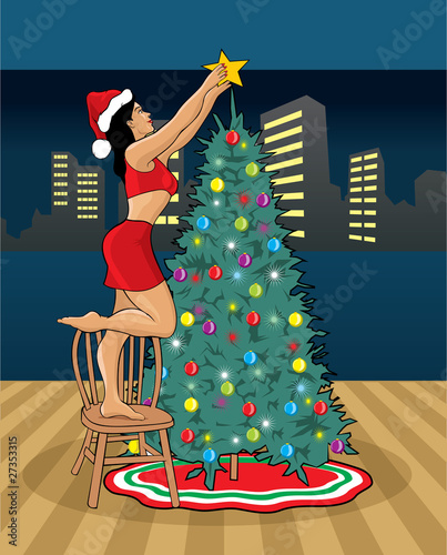 Sexy Mrs. Claus and christmas tree