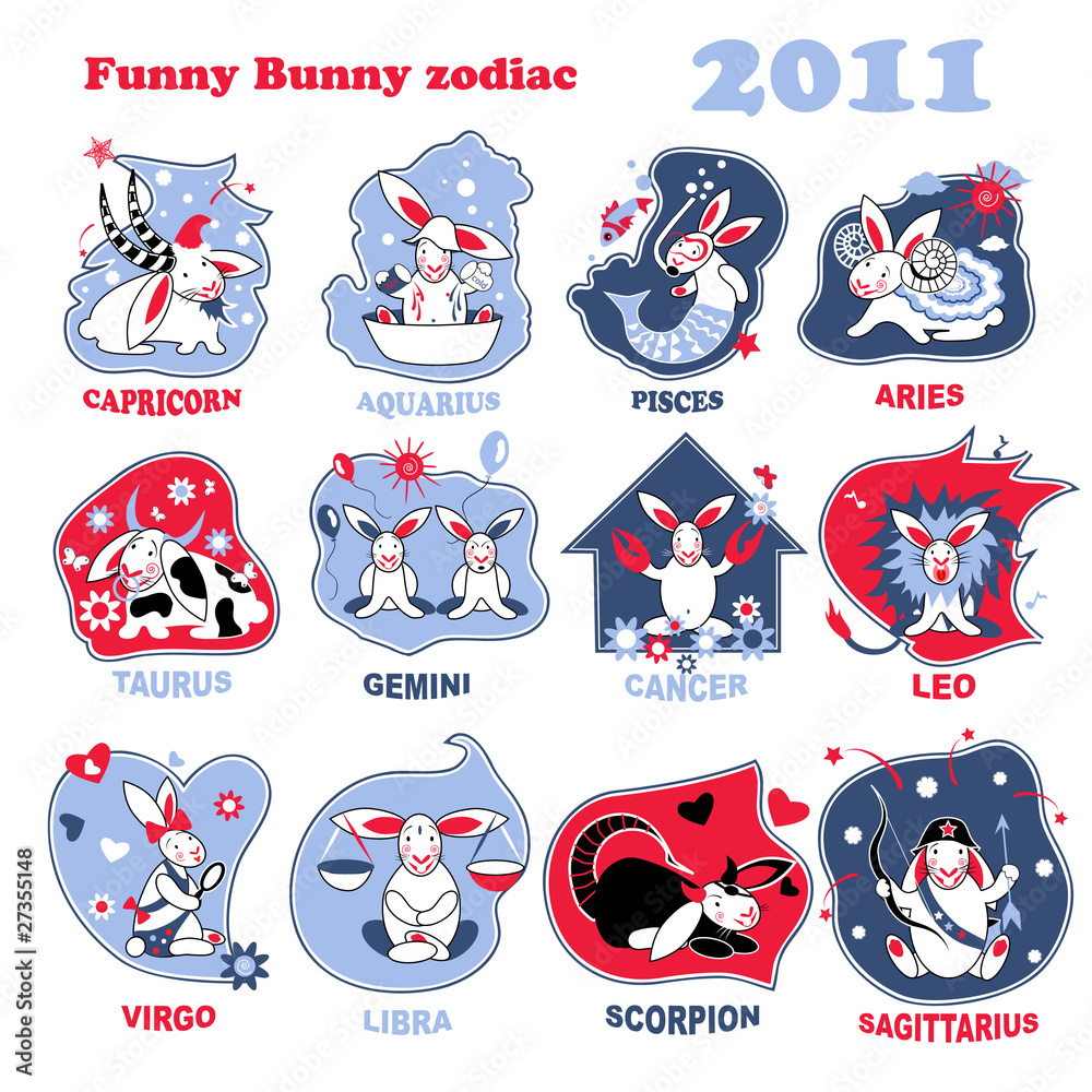 Fototapeta premium Funny bunny star sings set.