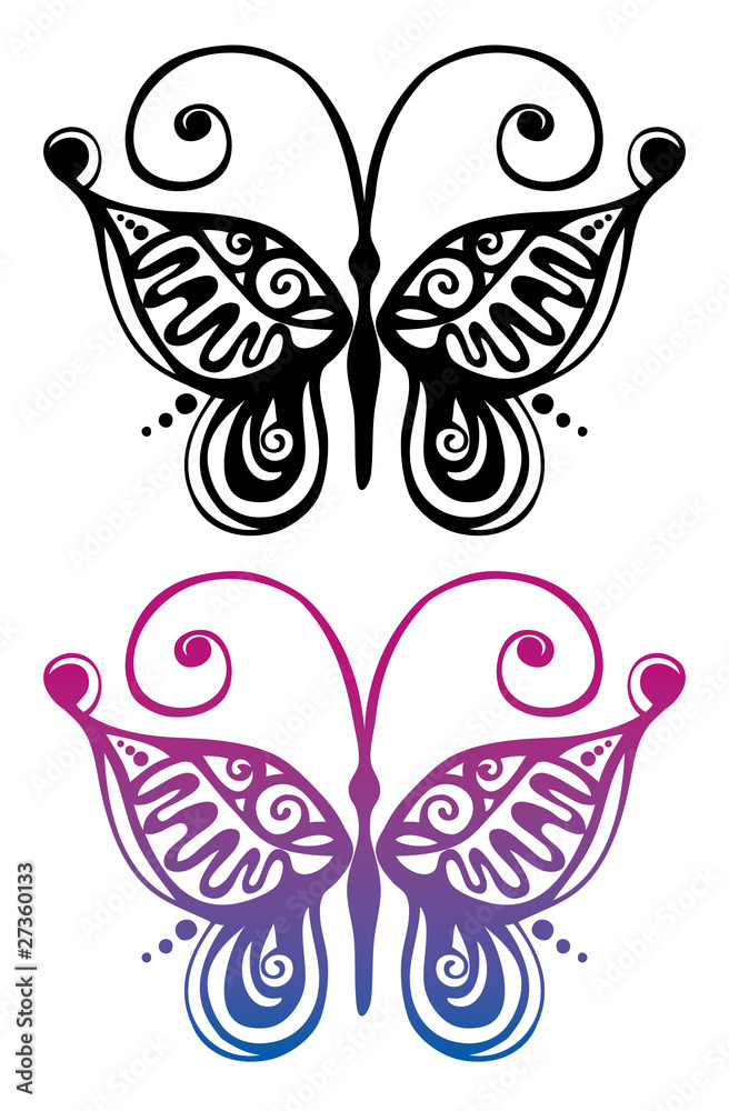 Black and color silhouette of butterfly Black and color silhouette of butterfly
