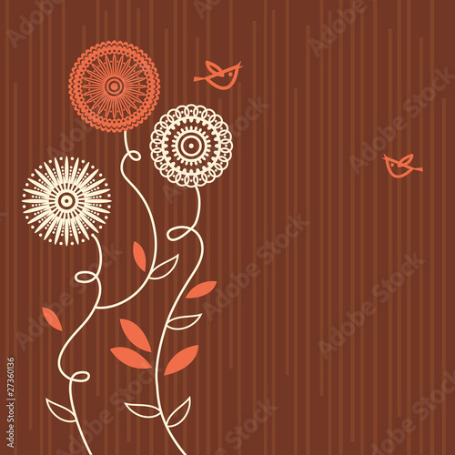 Floral background with cartoon birds