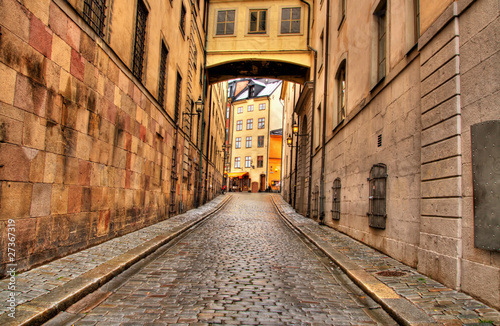 Narrow street in historical part of city of Stockholm - HDR Imag