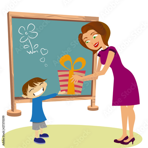 student giving gift her teacher