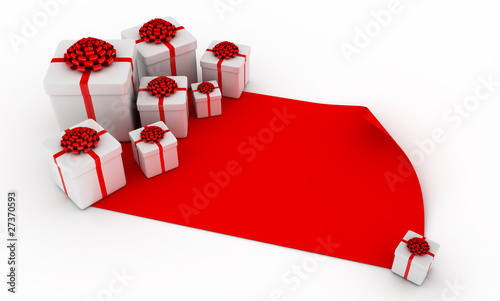 Presents over blank red paper
