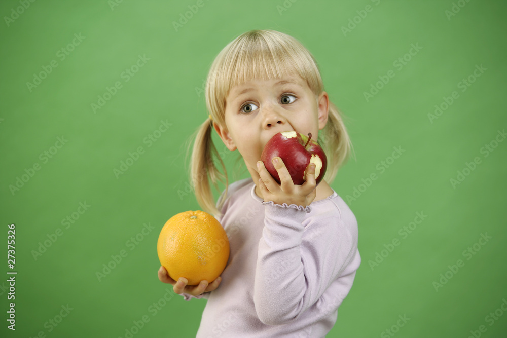 girl with fruits - obrazy, fototapety, plakaty 