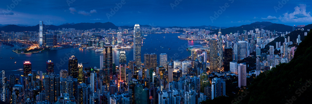 Fototapeta premium Hongkong Sonnenuntergang Panorama