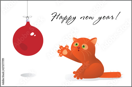 cat with chrismas ball